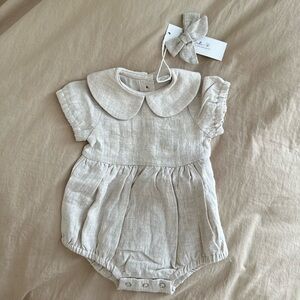 Olive + Cradle Newborn Linen Bubble Romper